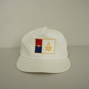 Vintage 90s Texas Freemason Masonic Square Compass Rope Brim Snapback Hat White